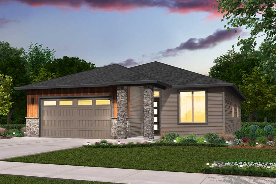 Rendering of prairie elevation for Lakeland custom home floor plan