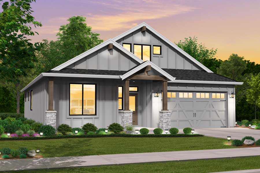 Rendering for Farmhouse elevation for Richfield custom home plan