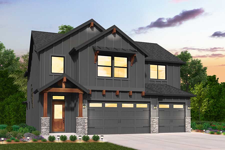 Rendering of the Farmhouse elevation for the Kingston custom home plan