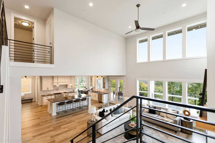 The Lily Custom Home Living Room from the Stairs